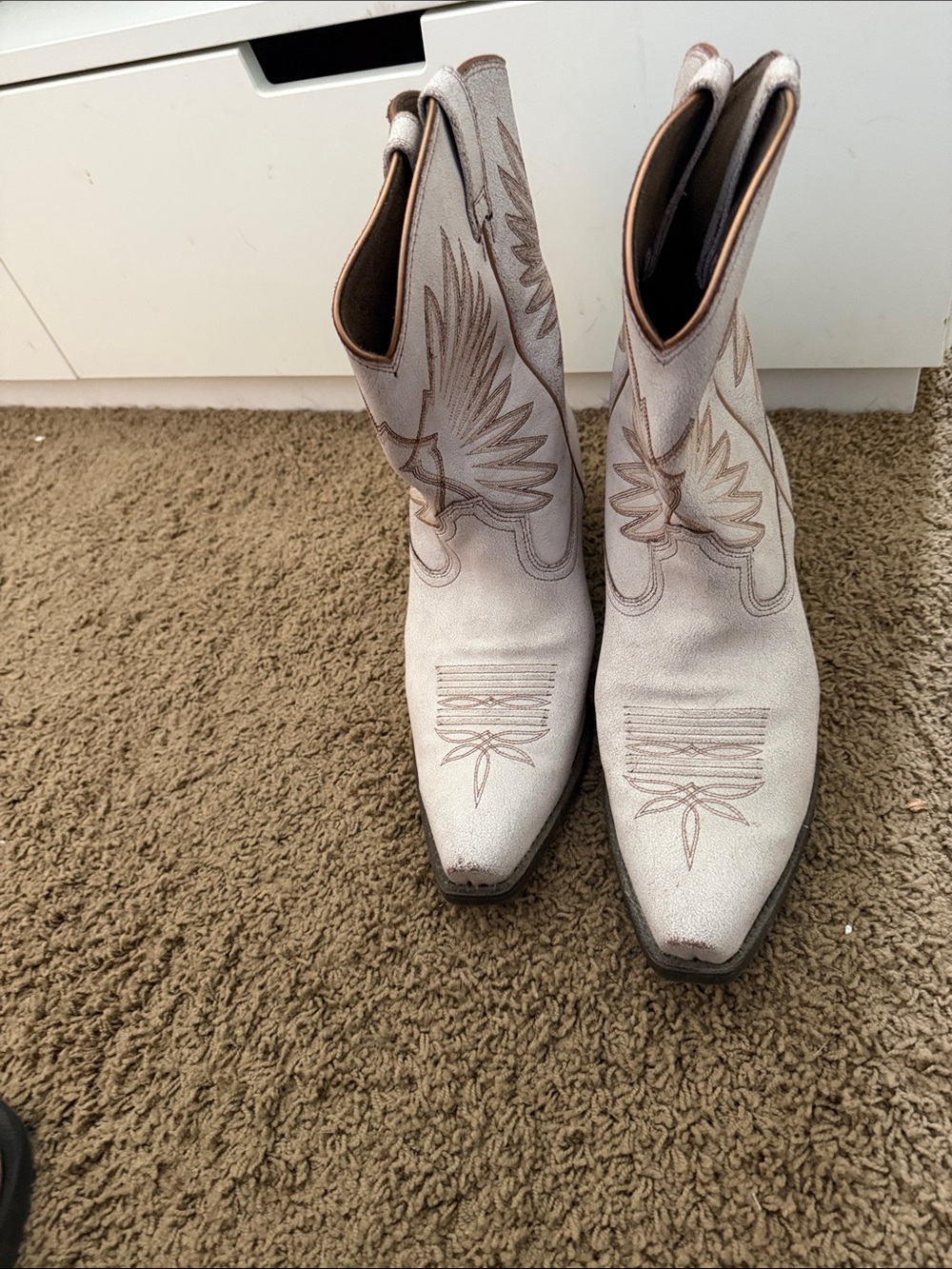 Ariat White and Brown Embroidered Western Ankle Boots